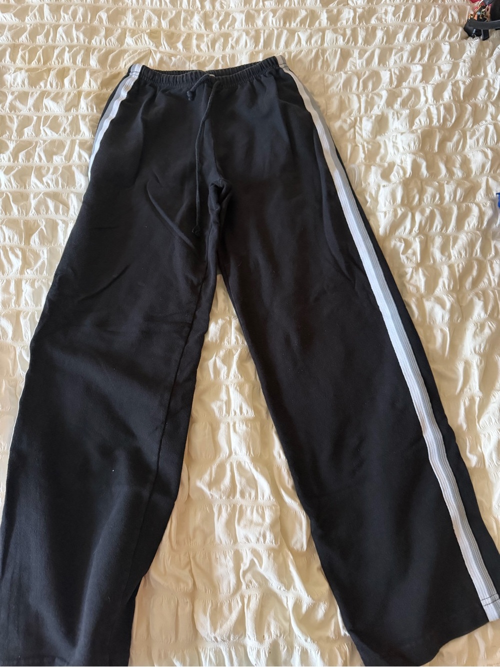 Black Track Pants with White Side Stripes